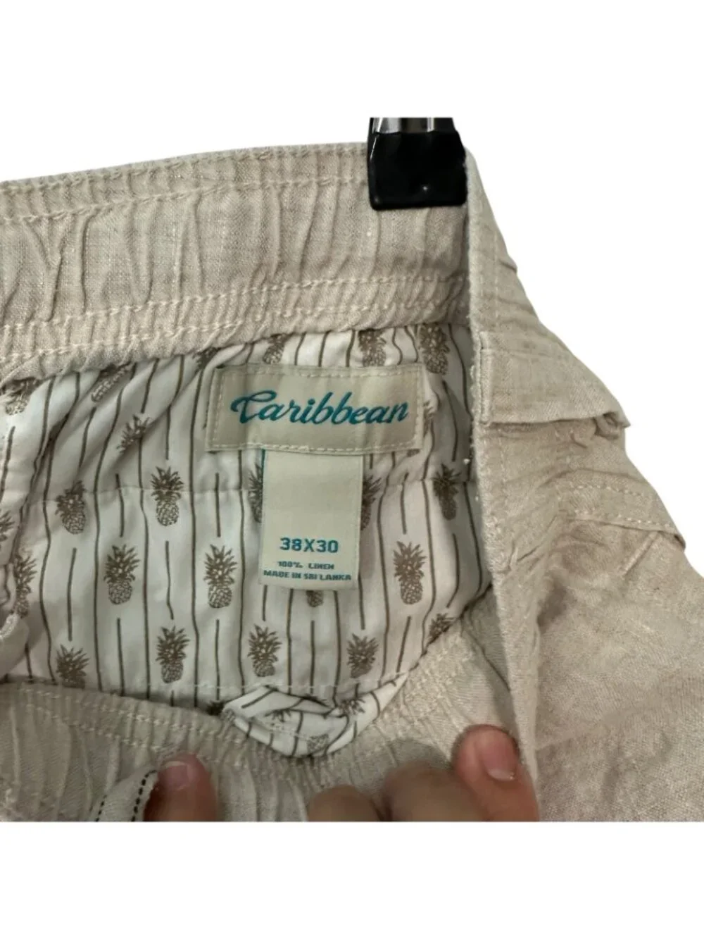 Caribbean Flat Front Elastic Waist Cargo Pockets Linen Pants Beach Men’s 38x30